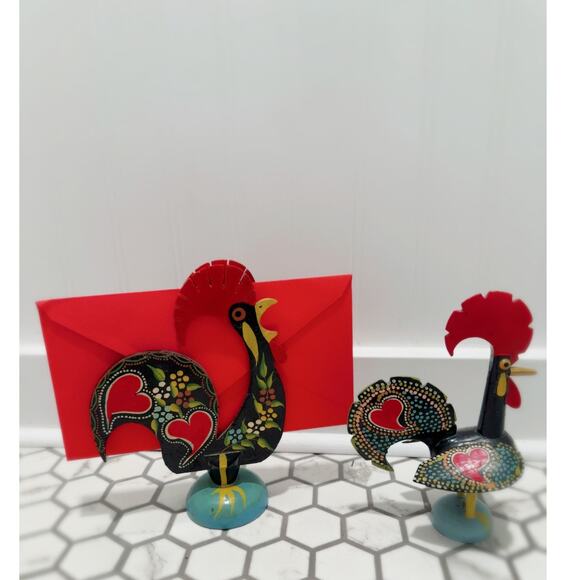Vintage Old Barcelona Roosters Good luck Charms Handpainted Decor - Picture 2 of 7
